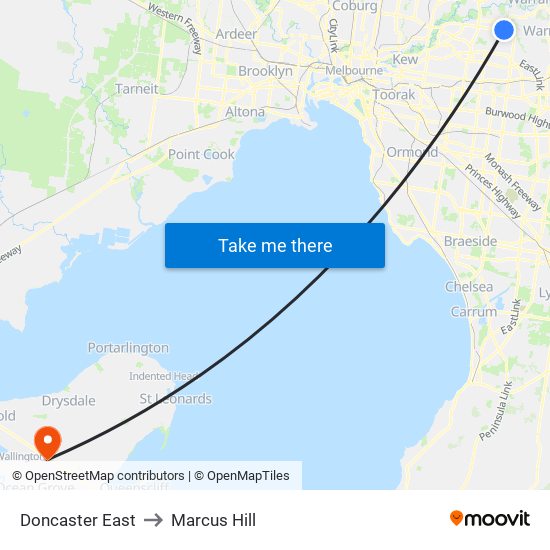 Doncaster East to Marcus Hill map