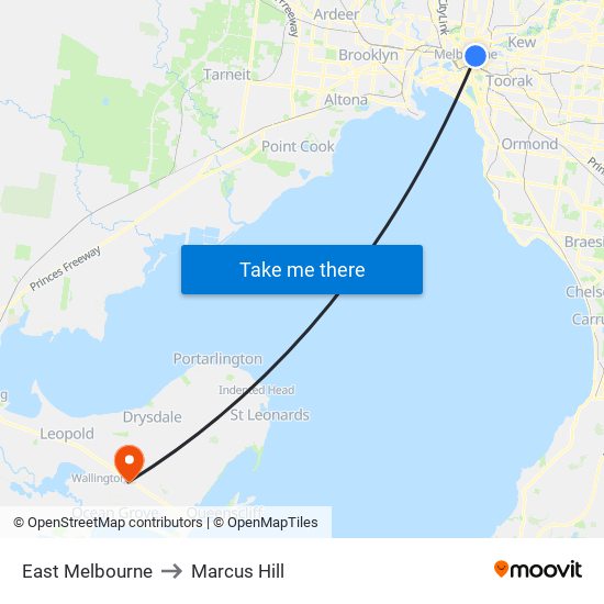 East Melbourne to Marcus Hill map