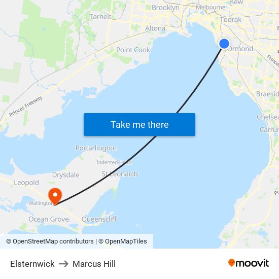 Elsternwick to Marcus Hill map