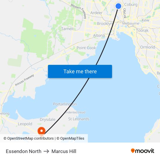 Essendon North to Marcus Hill map