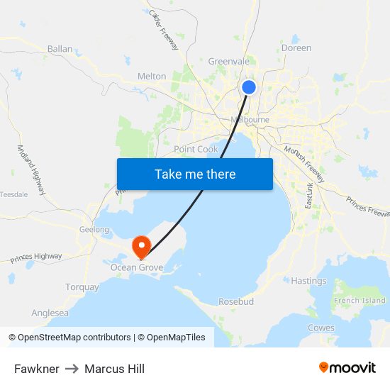 Fawkner to Marcus Hill map