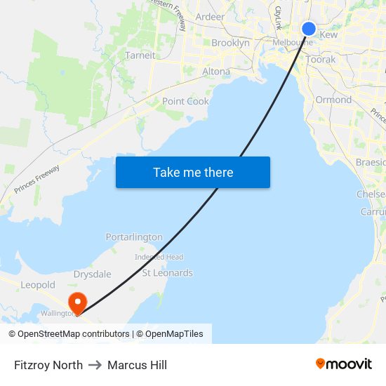 Fitzroy North to Marcus Hill map