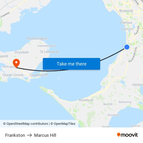 Frankston to Marcus Hill map