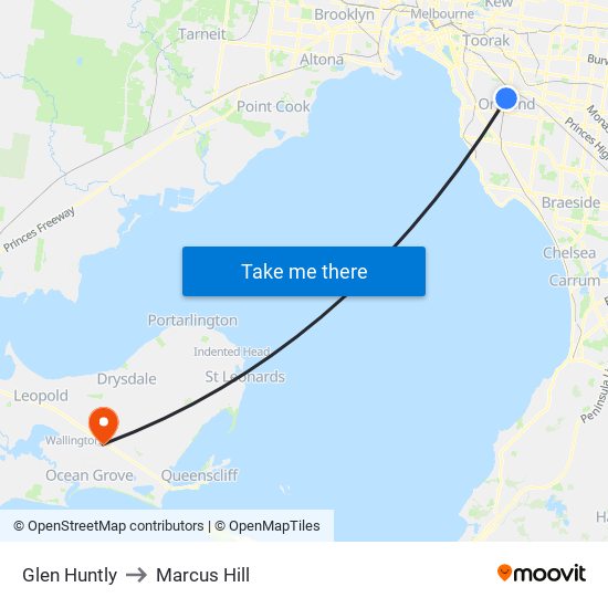 Glen Huntly to Marcus Hill map