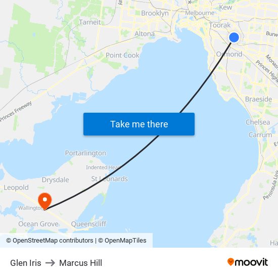 Glen Iris to Marcus Hill map