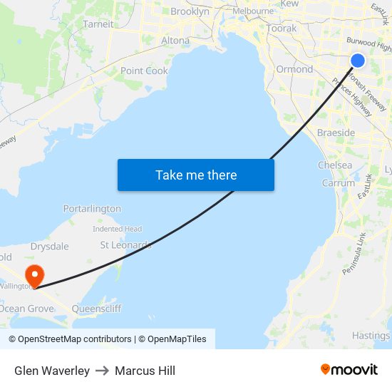 Glen Waverley to Marcus Hill map