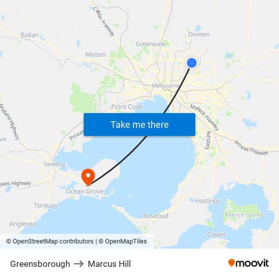 Greensborough to Marcus Hill map