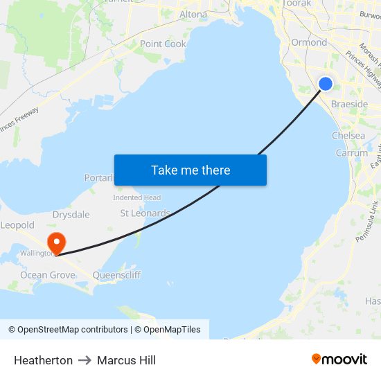 Heatherton to Marcus Hill map