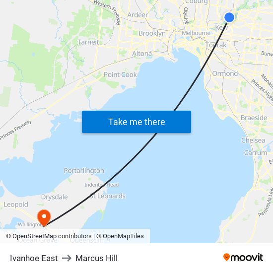 Ivanhoe East to Marcus Hill map