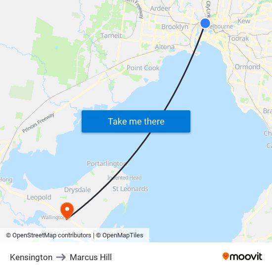 Kensington to Marcus Hill map