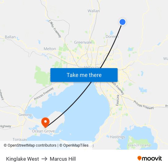 Kinglake West to Marcus Hill map