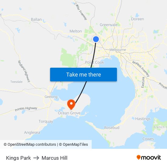 Kings Park to Marcus Hill map