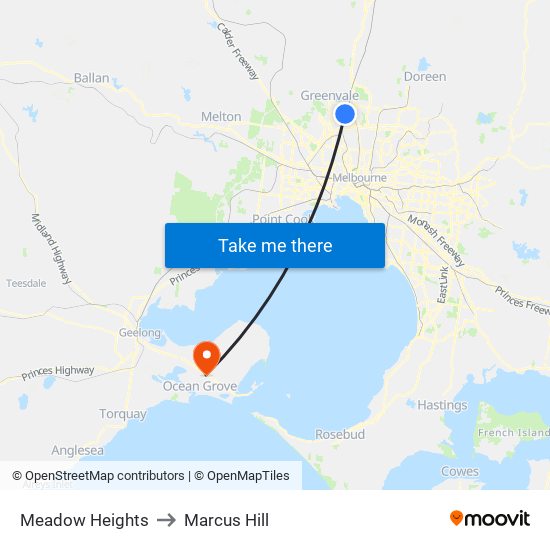Meadow Heights to Marcus Hill map