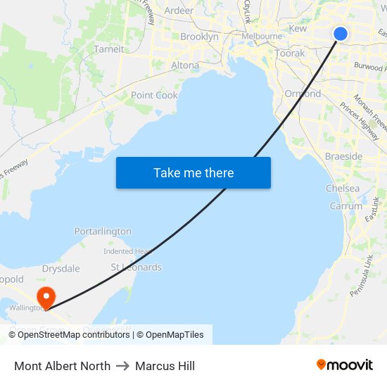 Mont Albert North to Marcus Hill map