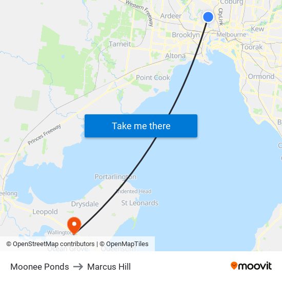 Moonee Ponds to Marcus Hill map