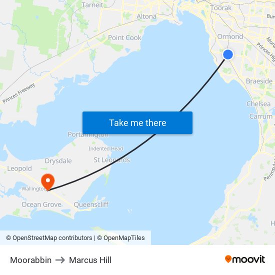 Moorabbin to Marcus Hill map