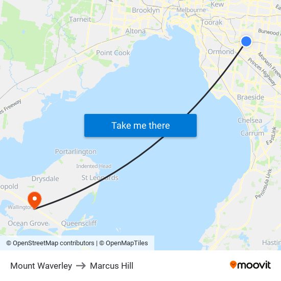 Mount Waverley to Marcus Hill map