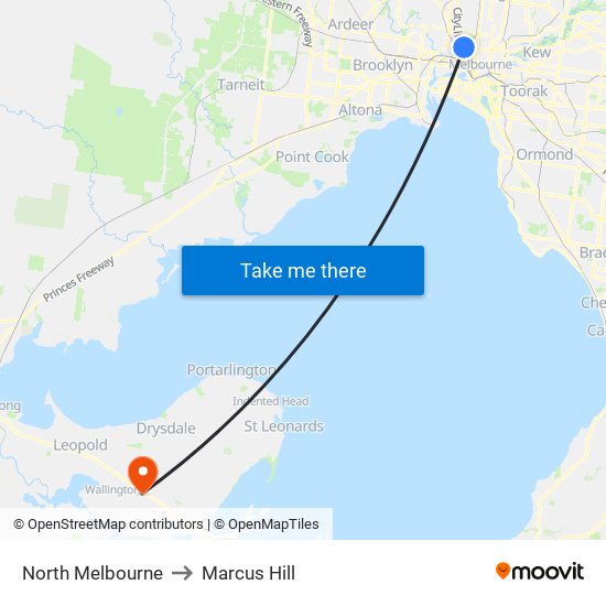 North Melbourne to Marcus Hill map