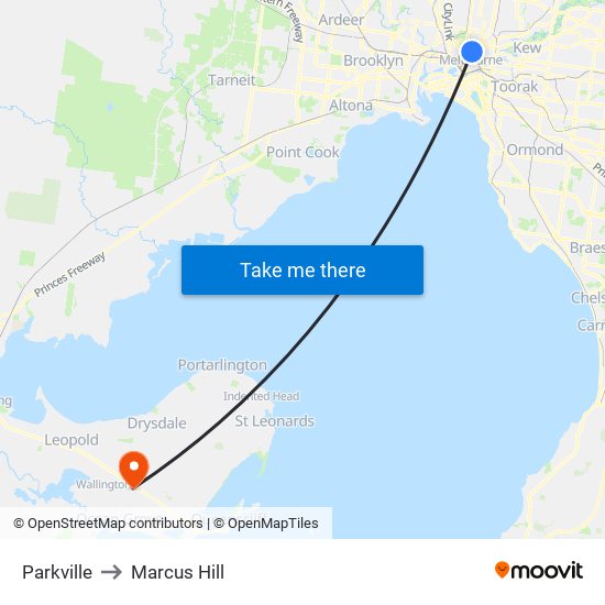 Parkville to Marcus Hill map