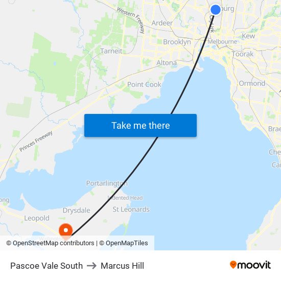 Pascoe Vale South to Marcus Hill map