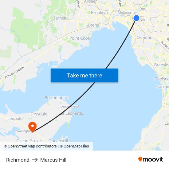 Richmond to Marcus Hill map