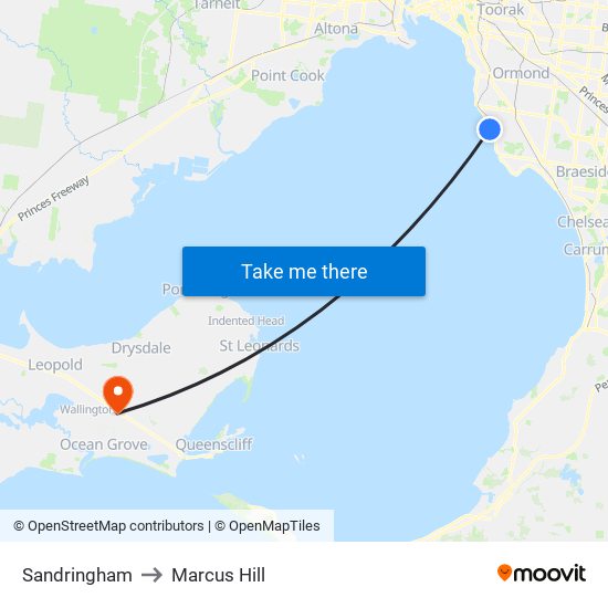 Sandringham to Marcus Hill map