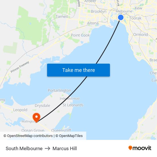 South Melbourne to Marcus Hill map
