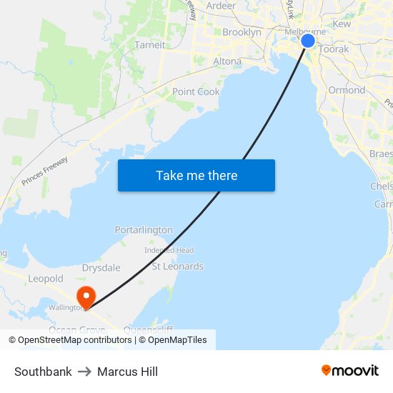 Southbank to Marcus Hill map