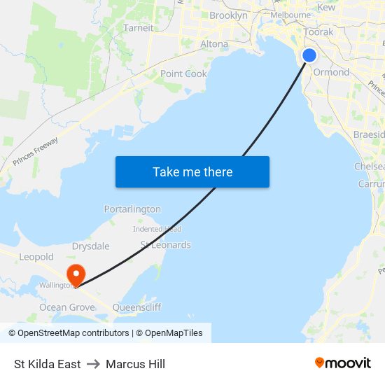 St Kilda East to Marcus Hill map