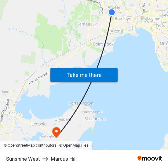 Sunshine West to Marcus Hill map