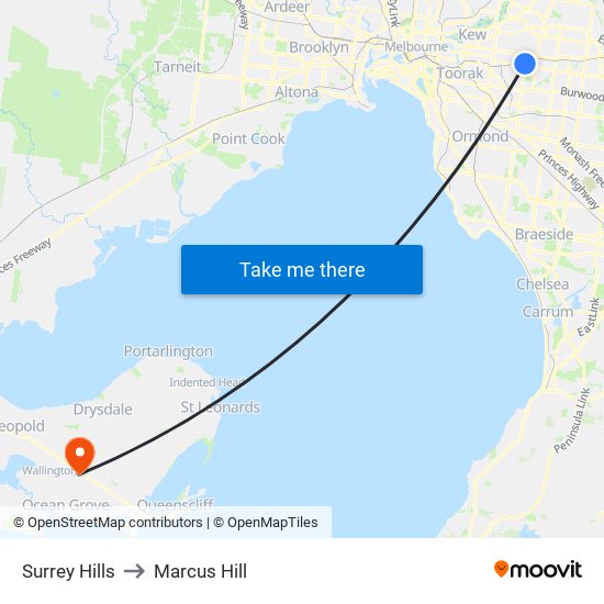 Surrey Hills to Marcus Hill map