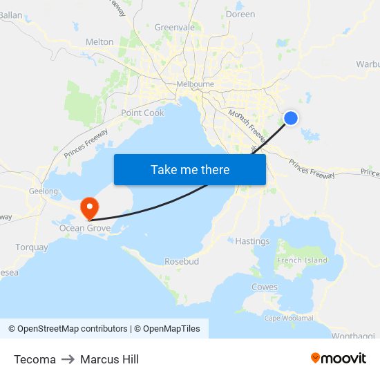 Tecoma to Marcus Hill map