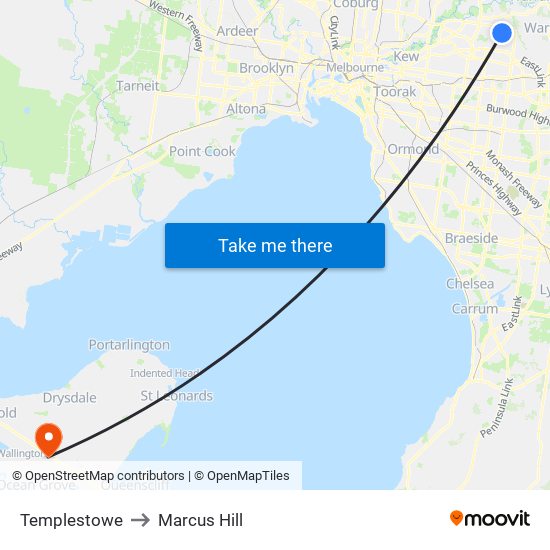 Templestowe to Marcus Hill map