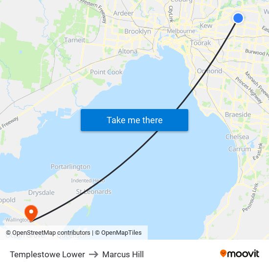 Templestowe Lower to Marcus Hill map