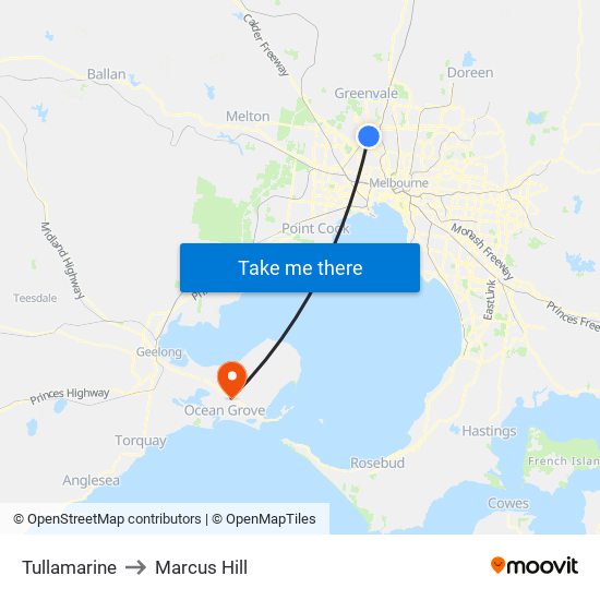 Tullamarine to Marcus Hill map