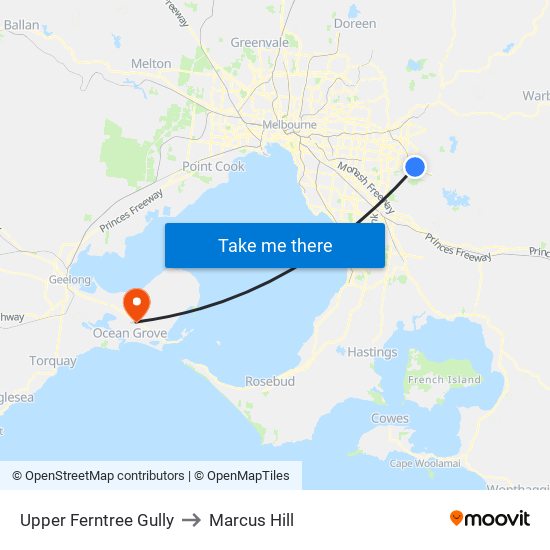 Upper Ferntree Gully to Marcus Hill map