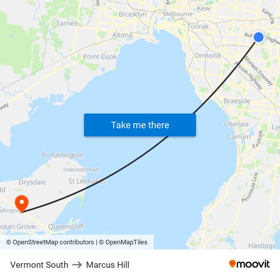 Vermont South to Marcus Hill map