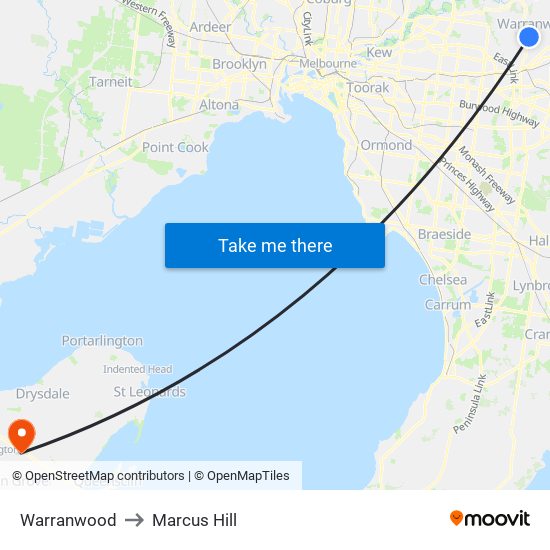 Warranwood to Marcus Hill map