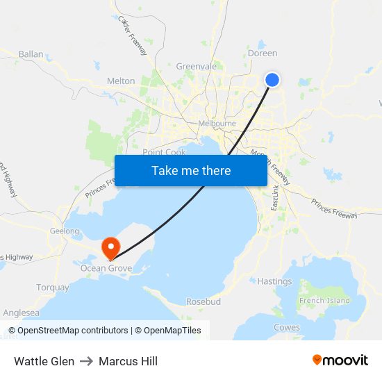 Wattle Glen to Marcus Hill map