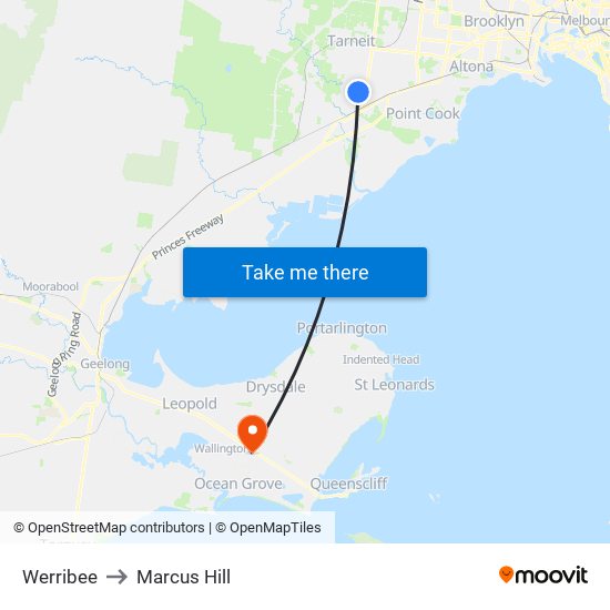 Werribee to Marcus Hill map