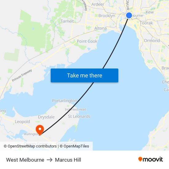 West Melbourne to Marcus Hill map