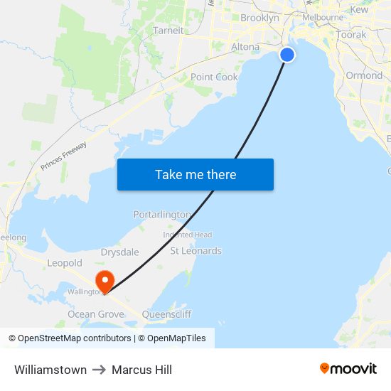 Williamstown to Marcus Hill map