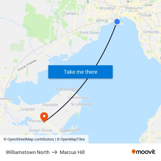 Williamstown North to Marcus Hill map