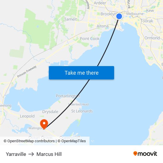 Yarraville to Marcus Hill map