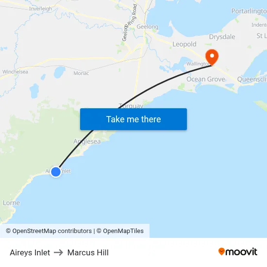 Aireys Inlet to Marcus Hill map