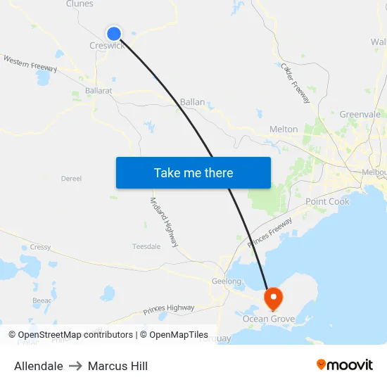 Allendale to Marcus Hill map