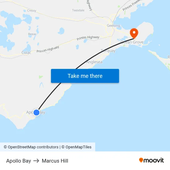 Apollo Bay to Marcus Hill map