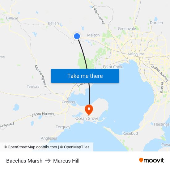 Bacchus Marsh to Marcus Hill map