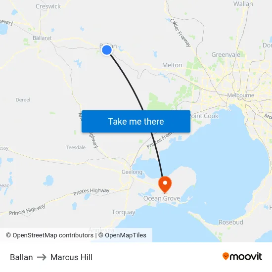 Ballan to Marcus Hill map