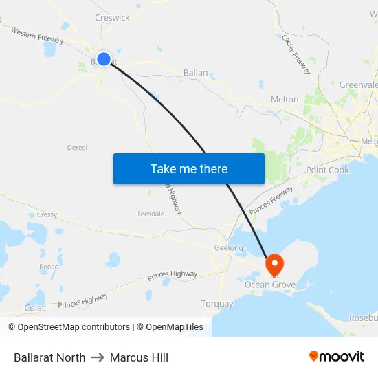 Ballarat North to Marcus Hill map